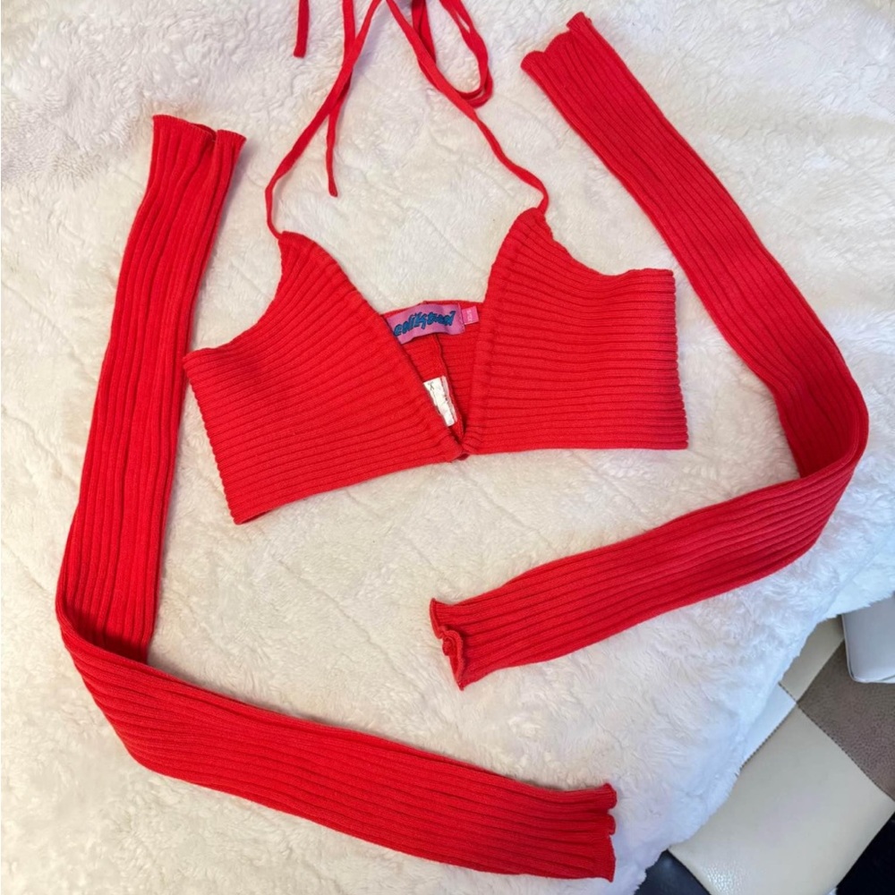 EDIKTED red Ribbed Knit Halter Top